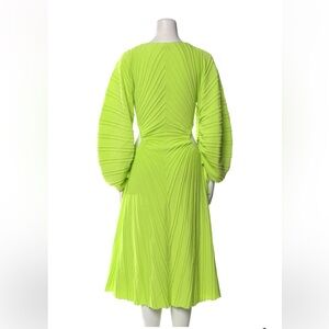 cult gaia Neon Lime Pleated Long Sleeve Midi Dress